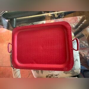 Antique Copper Tray Top Painted Antique Barn Red Bottom Natural Patina Nice!